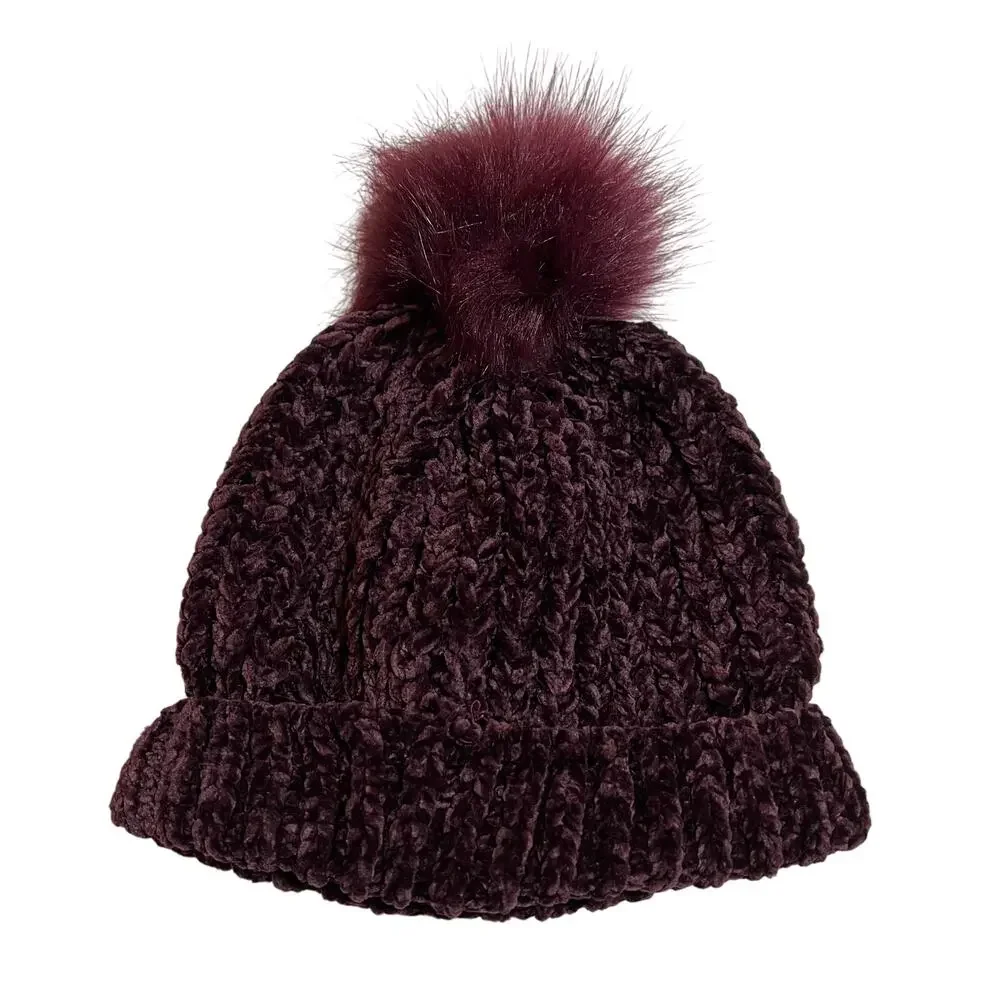 GARAGE Chenille Chunky Knit Beanie w/ Pompom Size O/S NEW Winter Cozy Colorful